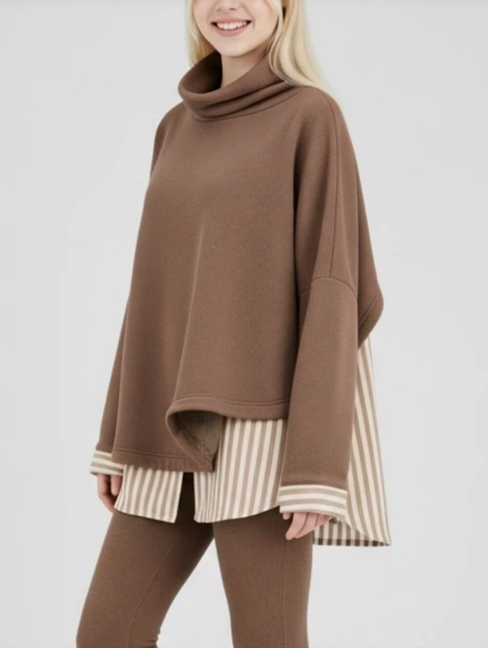 NWT FP Beach Oversized Cocoa Cowl Neck Hi-lo Sweatshirt, Size M